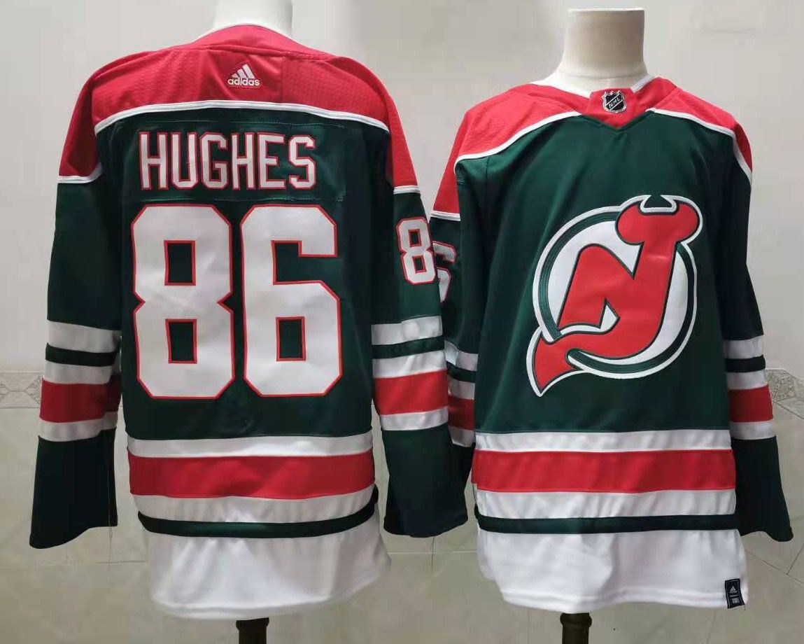 Cheap Men New Jersey Devils 86 Hughes Green Throwback Stitched 2021 Adidias NHL Jersey